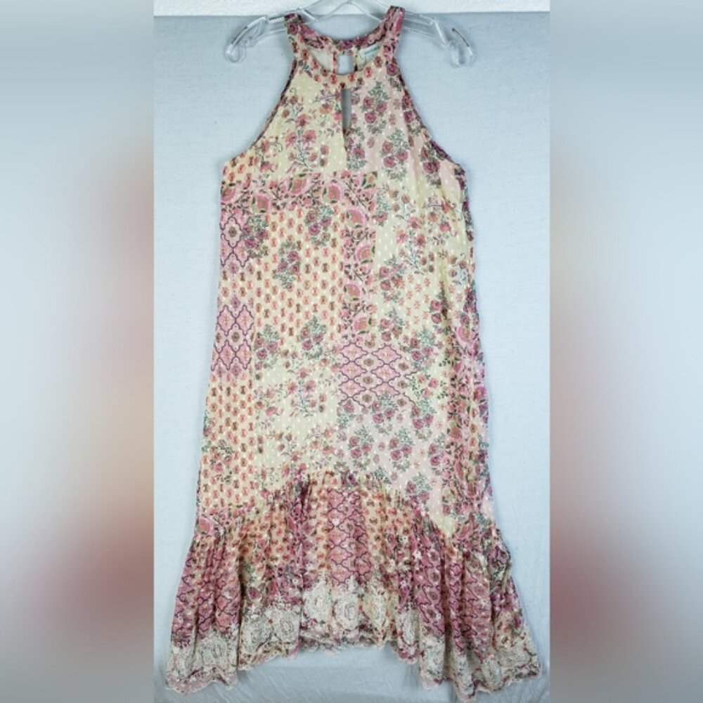 SUNDANCE Carabelle Halter Neck Dress Boho Patchwork Print Floral Lace size 8 - Picture 2 of 15